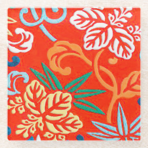 Japanese brocade - red and white glass coaster
