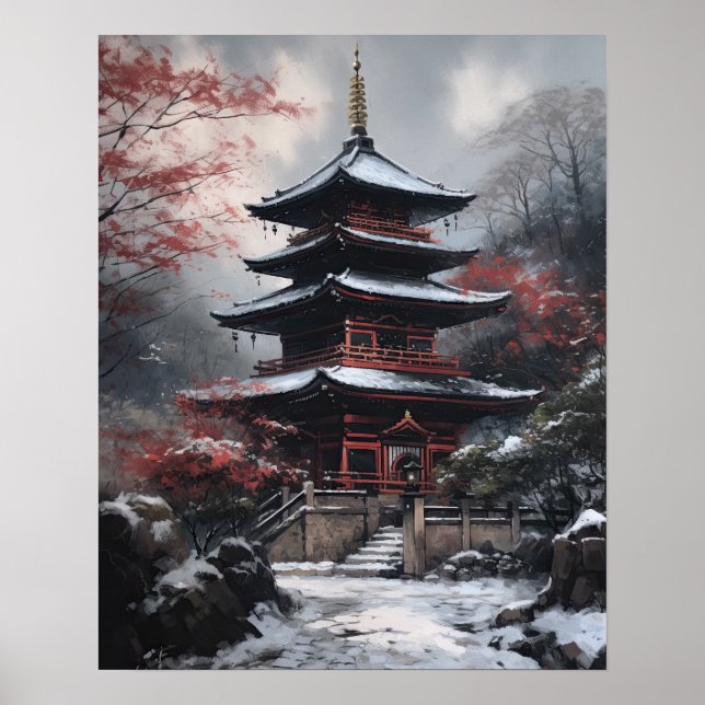 Japanese Buddhist Temple Art Print Poster (Front)