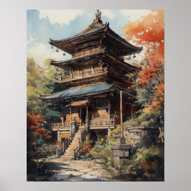 Japanese Buddhist Temple Art Print Poster (Front)