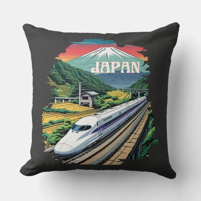 Japanese Bullet Train and Mount Fuji Cushion (Front)