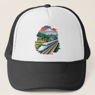 Japanese Bullet Train and Mount Fuji Trucker Hat