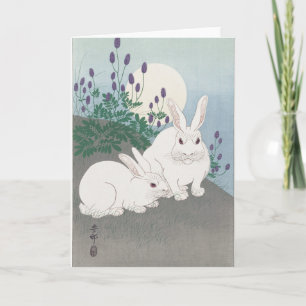 JAPANESE BUNNY AND MOON FOLDED GREETING CARD