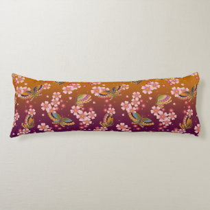 Japanese Butterflies Amid Sakura Blossoms Gold Body Cushion