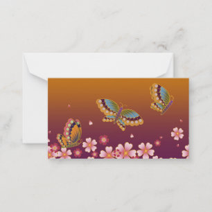 Japanese Butterflies Amid Sakura Blossoms Gold Card