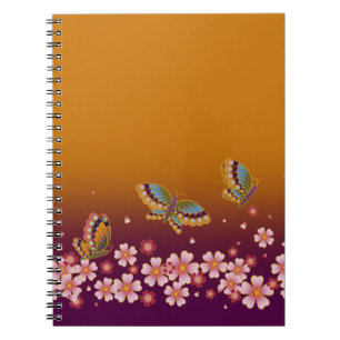Japanese Butterflies Amid Sakura Blossoms Gold Notebook