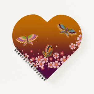 Japanese Butterflies Amid Sakura Blossoms Gold Notebook