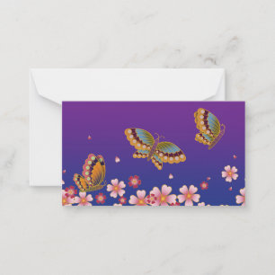 Japanese Butterflies Amid Sakura Blossoms Purple Card