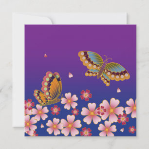 Japanese Butterflies Amid Sakura Blossoms Purple Card