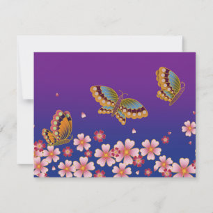Japanese Butterflies Amid Sakura Blossoms Purple Card