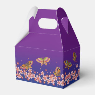 Japanese Butterflies Amid Sakura Blossoms Purple Favour Box