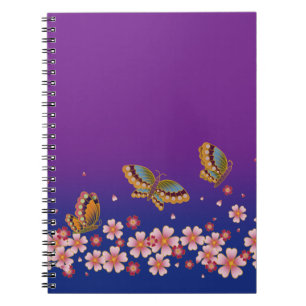 Japanese Butterflies Amid Sakura Blossoms Purple Notebook