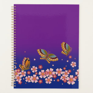 Japanese Butterflies Amid Sakura Blossoms Purple Planner