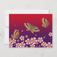 Japanese Butterflies Amid Sakura Blossoms Red