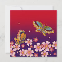 Japanese Butterflies Amid Sakura Blossoms Red