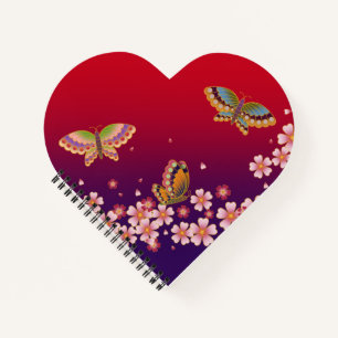 Japanese Butterflies Amid Sakura Blossoms Red Notebook