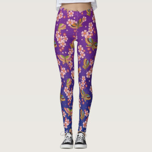 Japanese Butterflies Amid Sakura Shower Purple Leggings