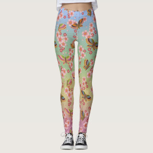 Japanese Butterflies Amid Sakura Shower Rainbow Leggings