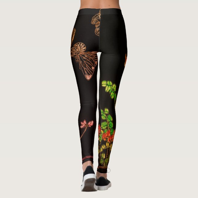 JAPANESE BUTTERFLIES AND FLOWERS PRINTED LEGGINGS (Back)
