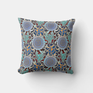 Japanese Butterflies Blue Gold Red Cushion