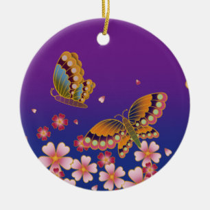Japanese Butterflies Blue & Purple Personalised Ceramic Ornament