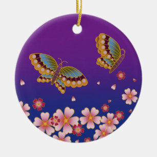 Japanese Butterflies Blue & Purple Personalised Ceramic Ornament