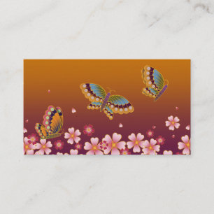Japanese Butterflies & Sakura Blossoms Earth Tones Business Card