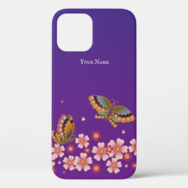 Japanese Butterflies Sakura Blossoms Personalised Case-Mate iPhone Case (Back)