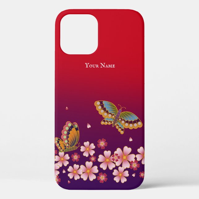 Japanese Butterflies Sakura Blossoms Personalised Case-Mate iPhone Case (Back)