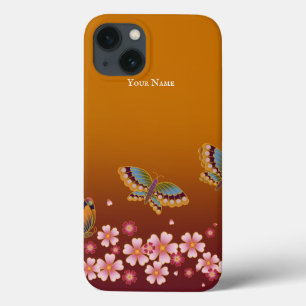 Japanese Butterflies Sakura Blossoms Personalised iPhone 13 Case