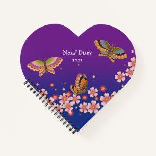 Japanese Butterflies Sakura Blossoms Personalised Notebook