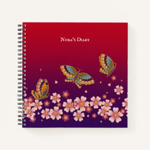Japanese Butterflies Sakura Blossoms Personalised Notebook