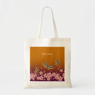 Japanese Butterflies Sakura Blossoms Personalised Tote Bag
