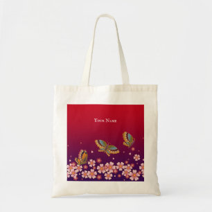 Japanese Butterflies Sakura Blossoms Personalised Tote Bag