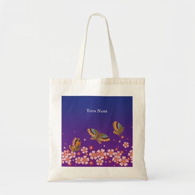 Japanese Butterflies Sakura Blossoms Personalised Tote Bag (Front)