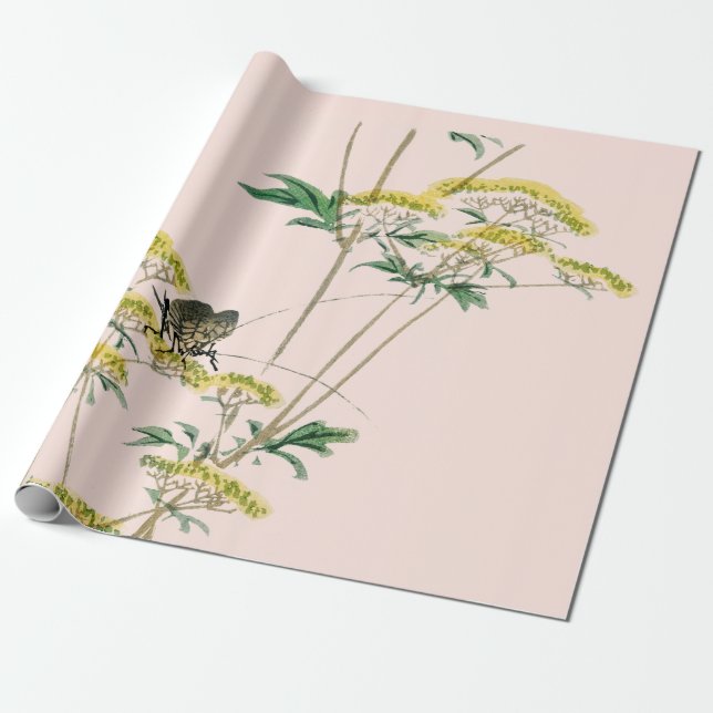 JAPANESE BUTTERFLY FLOWERS Wrapping Paper (Unrolled)