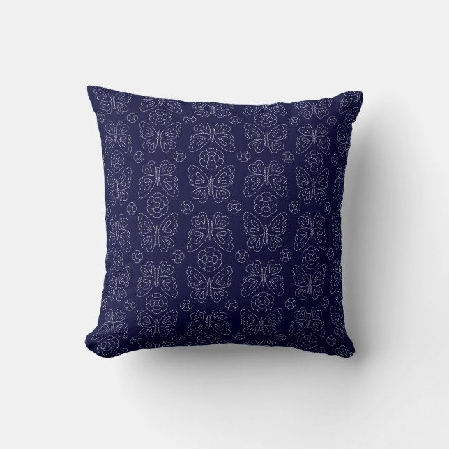 Japanese Butterfly Sashiko Pillow (Front)