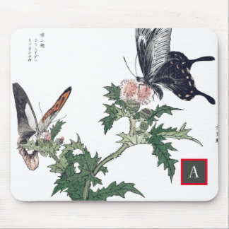 JAPANESE BUTTERFLY WITH FLOWERS CUSTOM INITIAL MOUSE PAD
