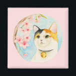 Japanese Calico Cat Watercolor Magnet<br><div class="desc">This is a watercolor illustration of a calico cat looking up at and enjoying the cherry blossom. “Hanami” is a Japanese tradition where people celebrate and party under the cherry blossom trees when they are in full bloom. Painted with Holbein and Winsor and Newton watercolor paints on Arches hot pressed...</div>