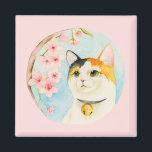 Japanese Calico Cat Watercolor Magnet<br><div class="desc">This is a watercolor illustration of a calico cat looking up at and enjoying the cherry blossom. “Hanami” is a Japanese tradition where people celebrate and party under the cherry blossom trees when they are in full bloom. Painted with Holbein and Winsor and Newton watercolor paints on Arches hot pressed...</div>