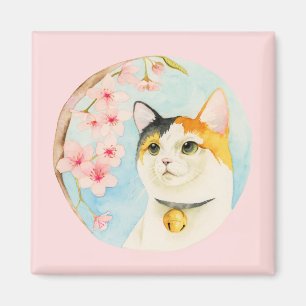 Japanese Calico Cat Watercolor Magnet