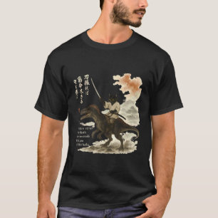 Japanese Calligraphy Cat Rides Dinosaur with Haiku T-Shirt