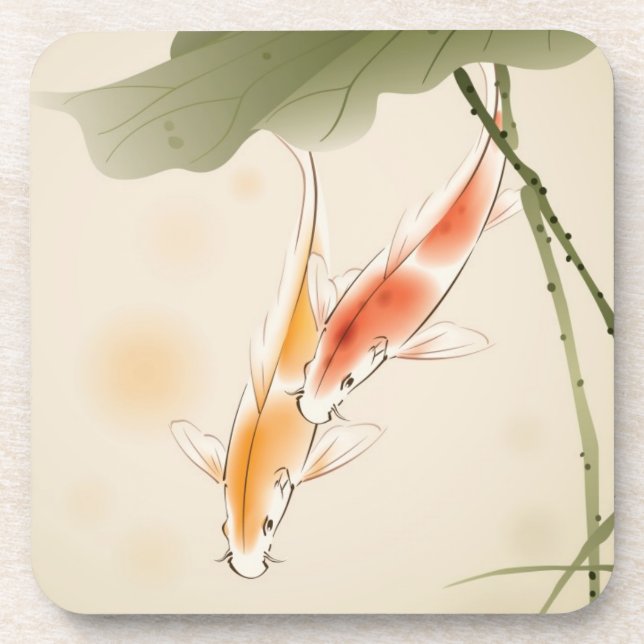 Japanese Carp fishes swimming in lotus pond Coaster (Front)
