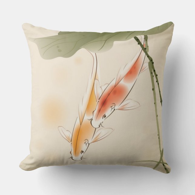 Japanese Carp fishes swimming in lotus pond Cushion (Front)