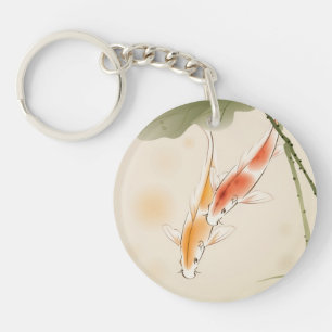 Japanese Carp fishes swimming in lotus pond Key Ring