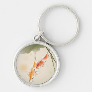 Japanese Carp fishes swimming in lotus pond Key Ring