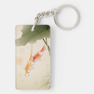 Japanese Carp fishes swimming in lotus pond Key Ring