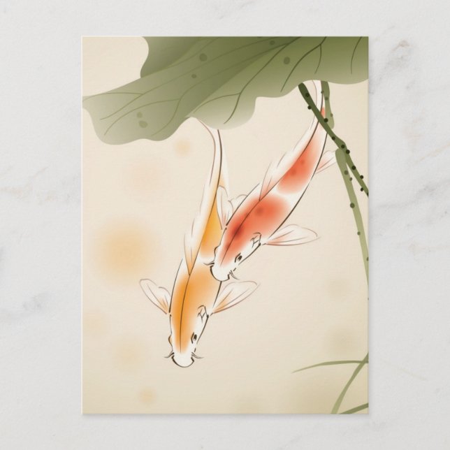 Japanese Carp fishes swimming in lotus pond Postcard (Front)