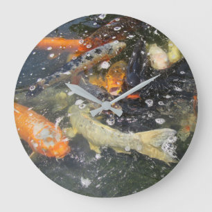 Japanese Carp Koi Fish Swimming   Large Clock