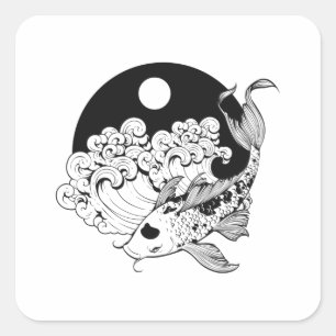 Japanese carp koi with Yin & Yang Background Square Sticker
