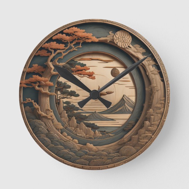 Japanese carving  round clock (Front)